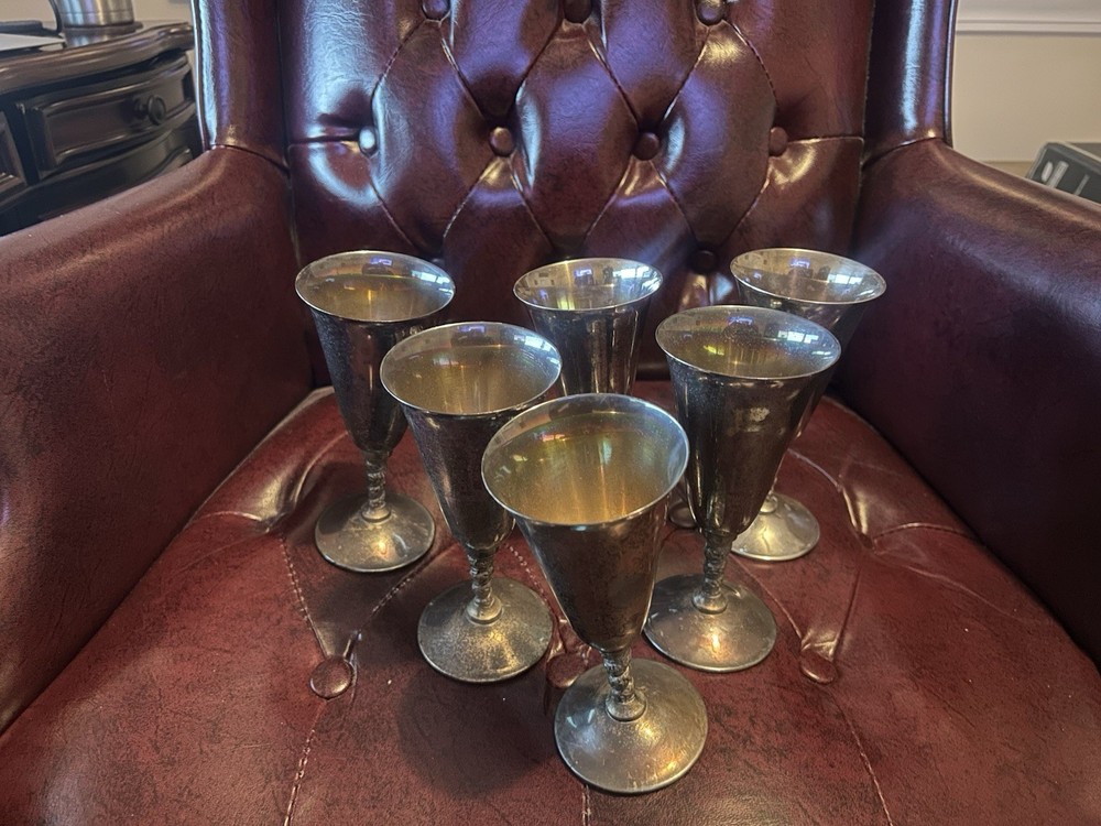 Spanish Silver Plated Wine Brandy Goblets Twisted Grapevine Stem X6 - Plator