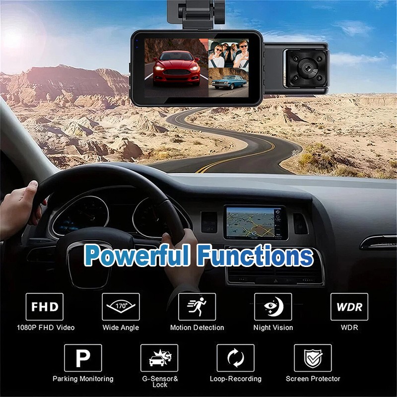 NEW !!! Dash Cam Front Rear Inside DashCam with WiFi & G-Sensor, 4K Car Camera