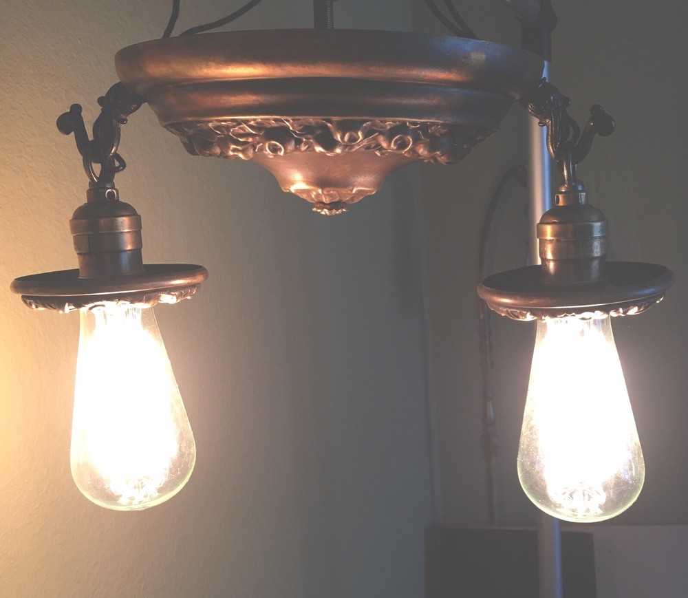 Vintage Antique Flush Mount Light Fixture Two Lights Two Socket Wired 55C