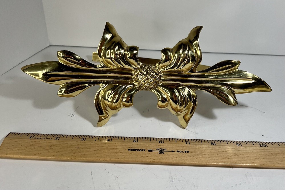 Drapery Tieback Large Brass Wall Mount Bow Leaf Lacquered Pull Back
