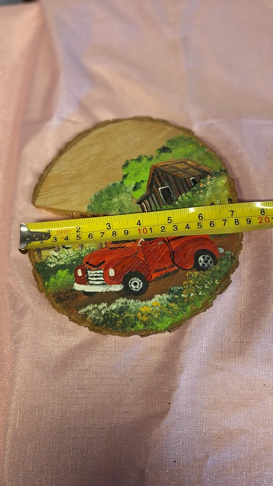 wood carving, hand made, Tractor & barn.