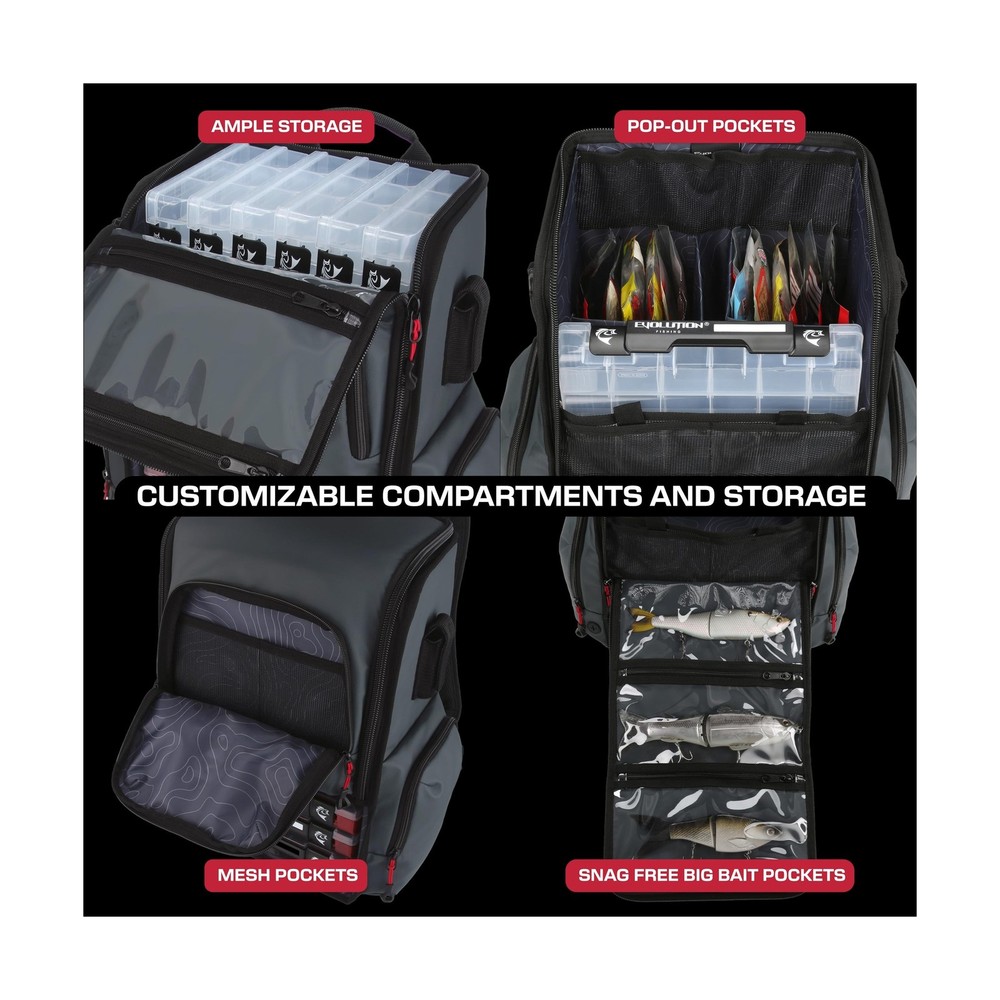 Evolution Fishing Largemouth 3.0 Tackle Backpack - Patent Pending Modular Div...