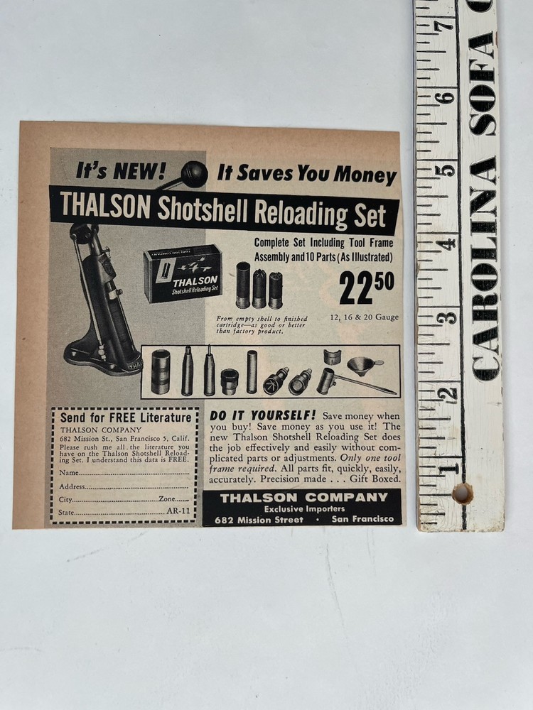 Vintage 1954 Print Ad Thalson Shotshell Reloading Equipment Advertisement
