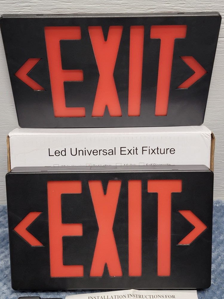 LED Universal Red Exit Sign with Black Housing, Battery Backup