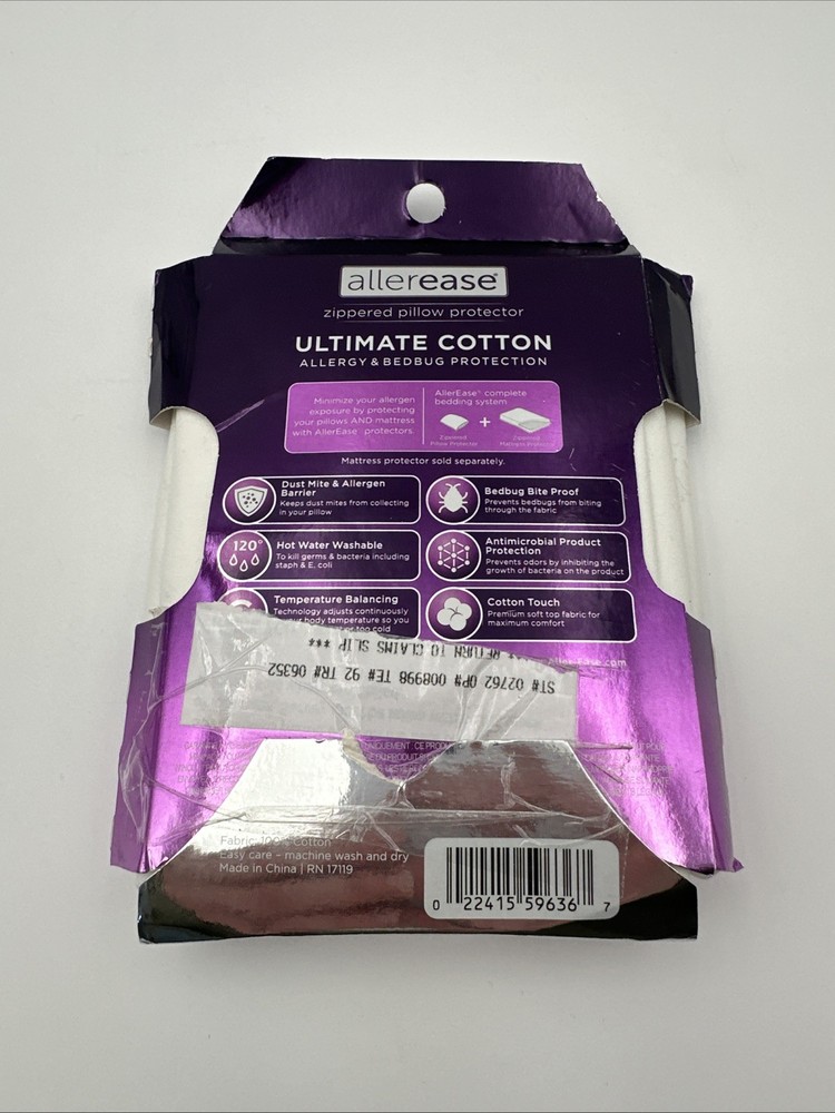 AllerEase Ultimate Cotton Zippered Pillow Protector White King Size 20"x36"
