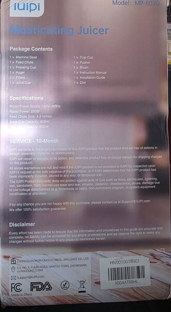 IUPI masticating juicer