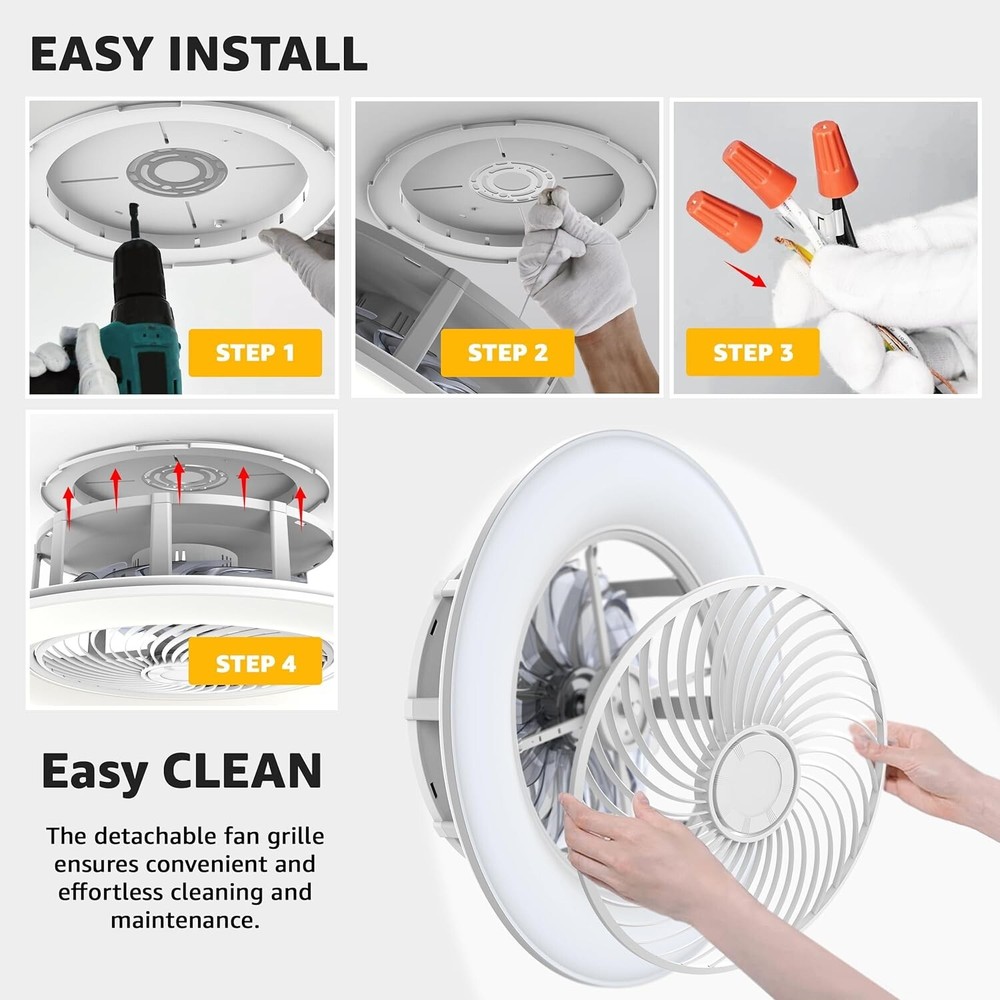 PrimeMall Bladeless Ceiling Fan with Light and Remote Control 22" Low Profile Ce