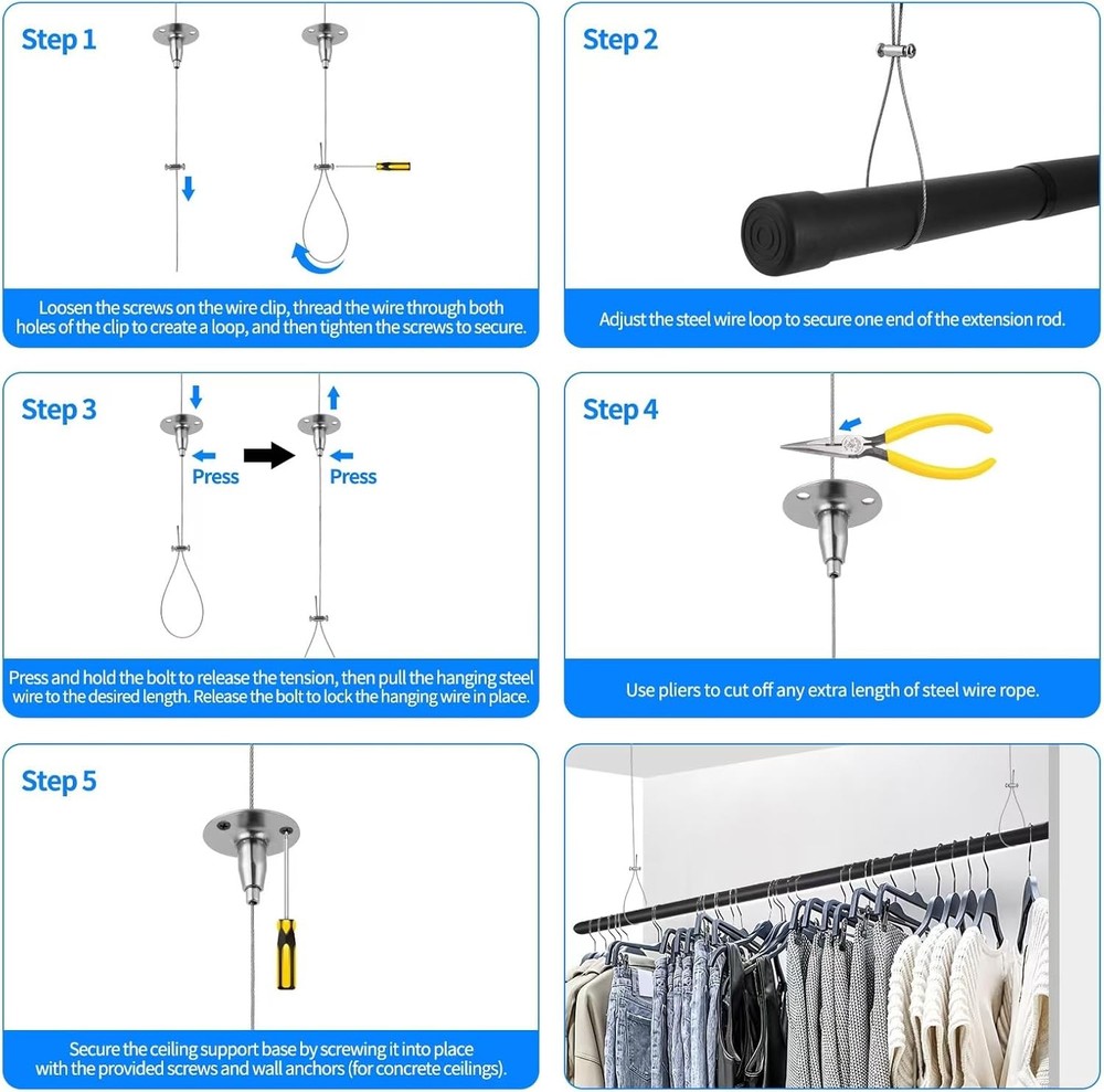Ceiling Support for Closet Rod, Stainless Steel Ceiling Support Assembly, Heavy