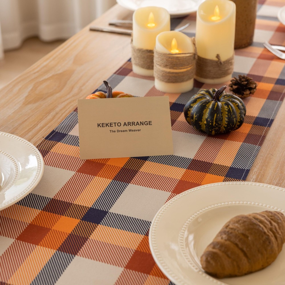 Fall Table Runner Plaid Checkered Pattern Thanksgiving Autumn Harvest Cloth D...