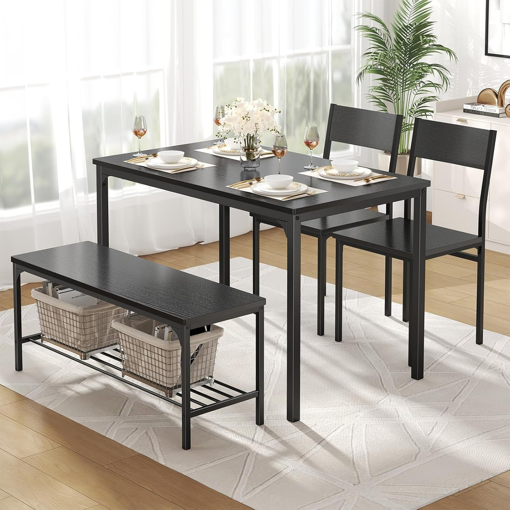 Dining Table, Dining Table Set for 4 with Bench, Easy to Assemble Kitchen Table,