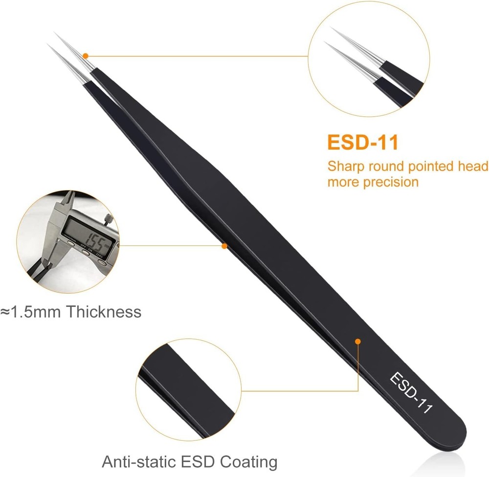 Versatile 3-Piece Precision Tweezers Set for Electronics & Crafts - ESD Safe
