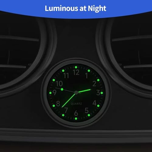 Mini Car Clock Stick on Dashboard Luminous Tiny Vent Analog 2 Black, Blue