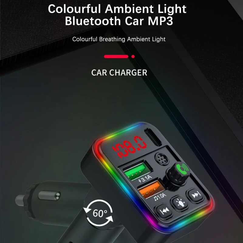 Car Wireless Bluetooth 5.3 FM Transmitter MP3 Player USB Fast Charger Adapter