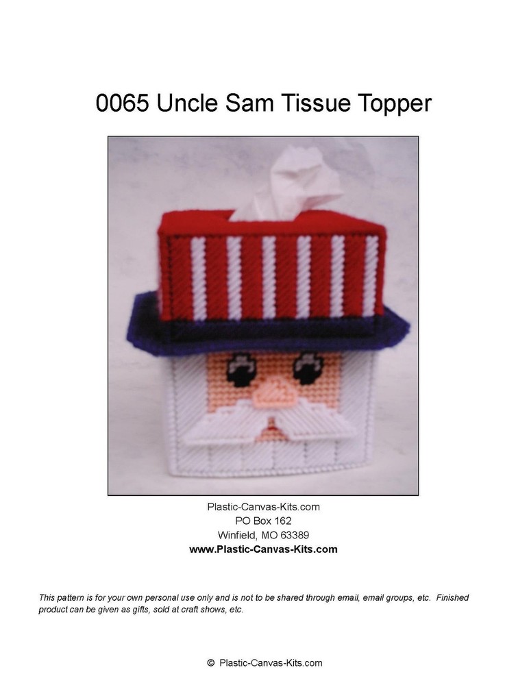 Uncle Sam Tissue Topper-Patriotic, Fourth of July-Plastic Canvas Pattern or Kit