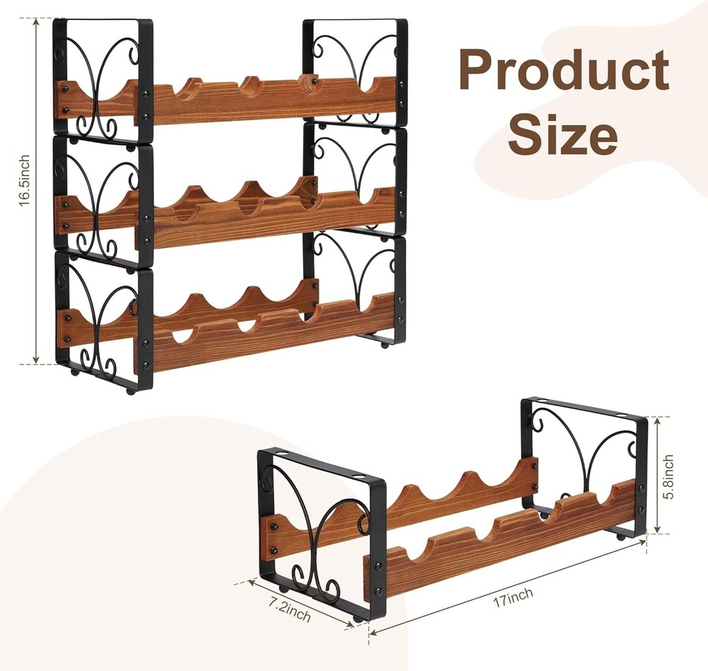 Innovative Stackable Wine Rack for 12 Bottles - Easy Assembly, Black Finish
