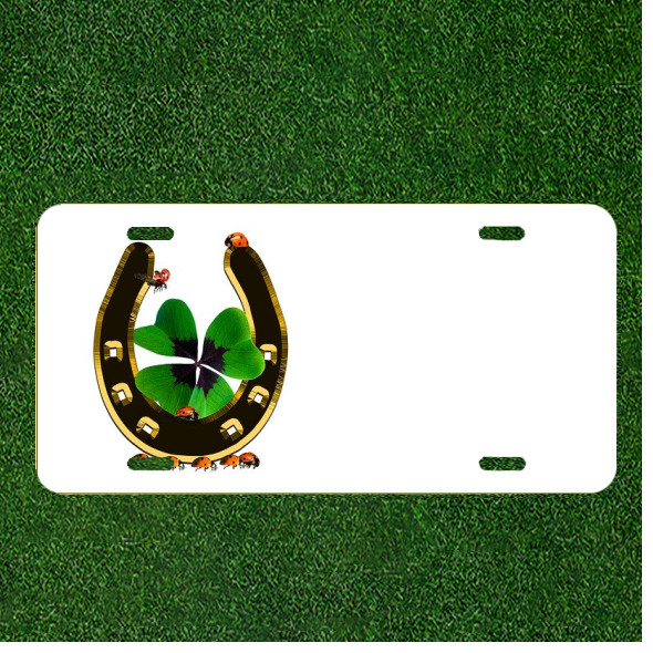 Custom Personalized License Plate Tag With Four Leaf Clover Design Add Names