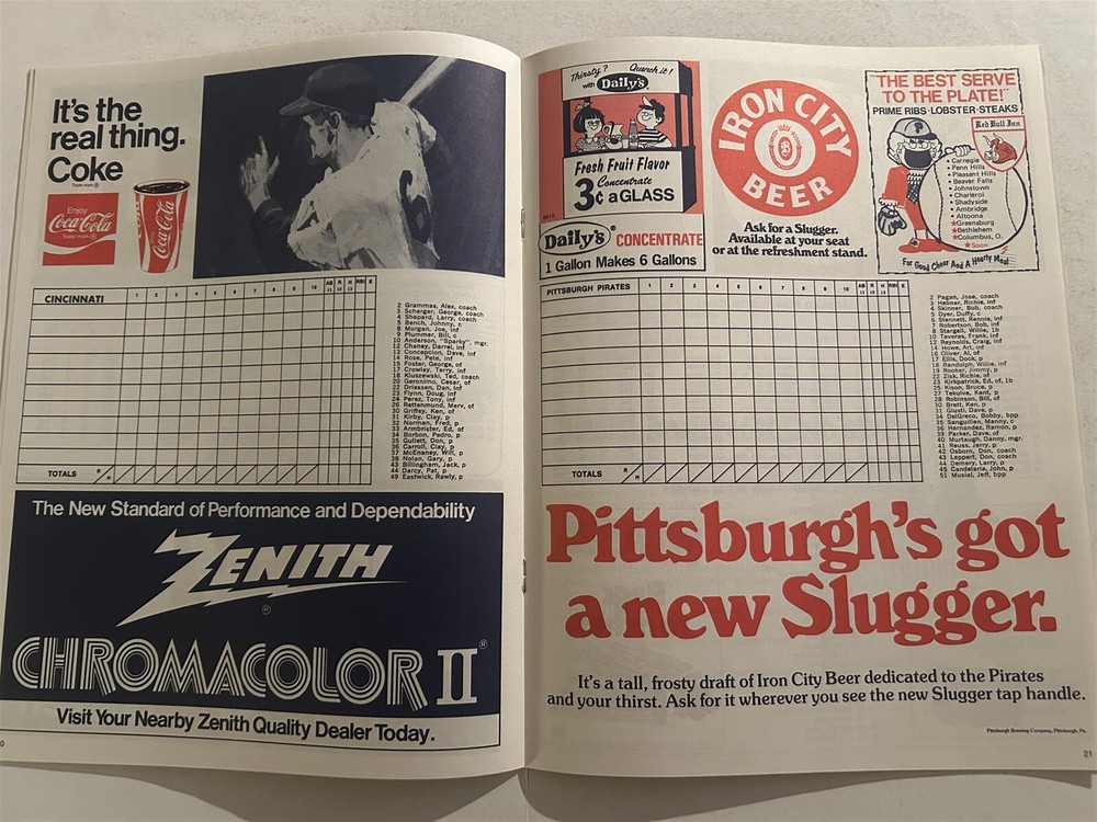 1975 CINCINNATI REDS vs PITTSBURGH PIRATES NLCS Program Un-Scored STARGELL Rose