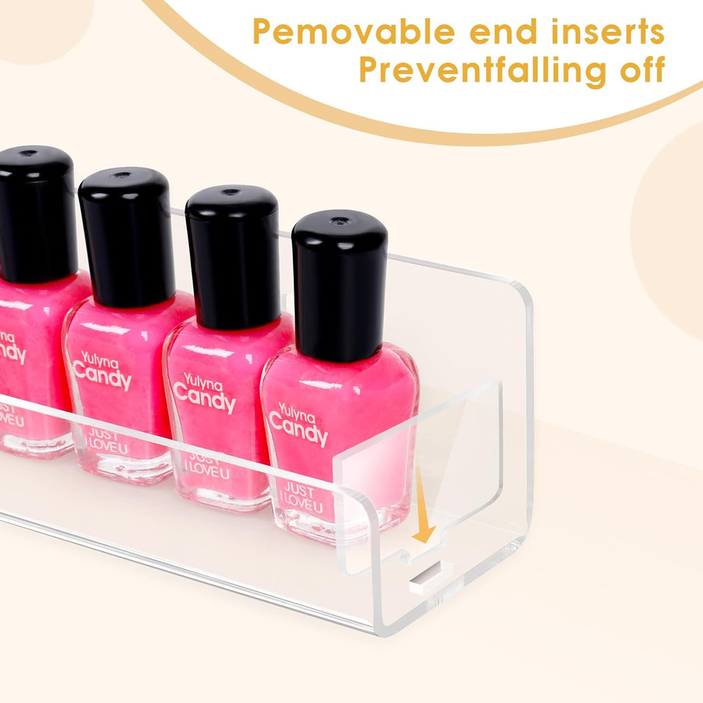 6 Pack Nail Polish Organizer Wall Mounted Shelf with Removable Anti-Slip Inserts