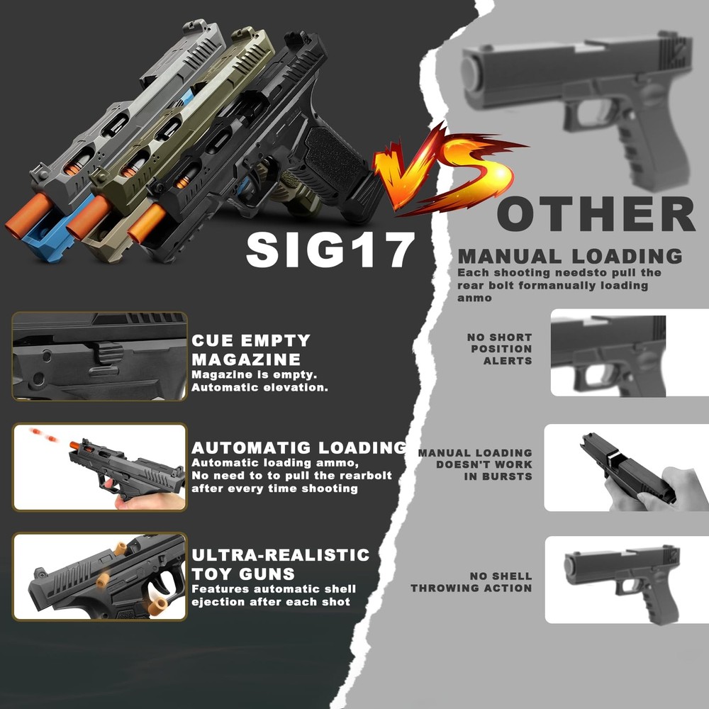 Toy Gun, Semi-Automatic Shell Ejecting Toy Gun Pistol Automatic Reloading for...