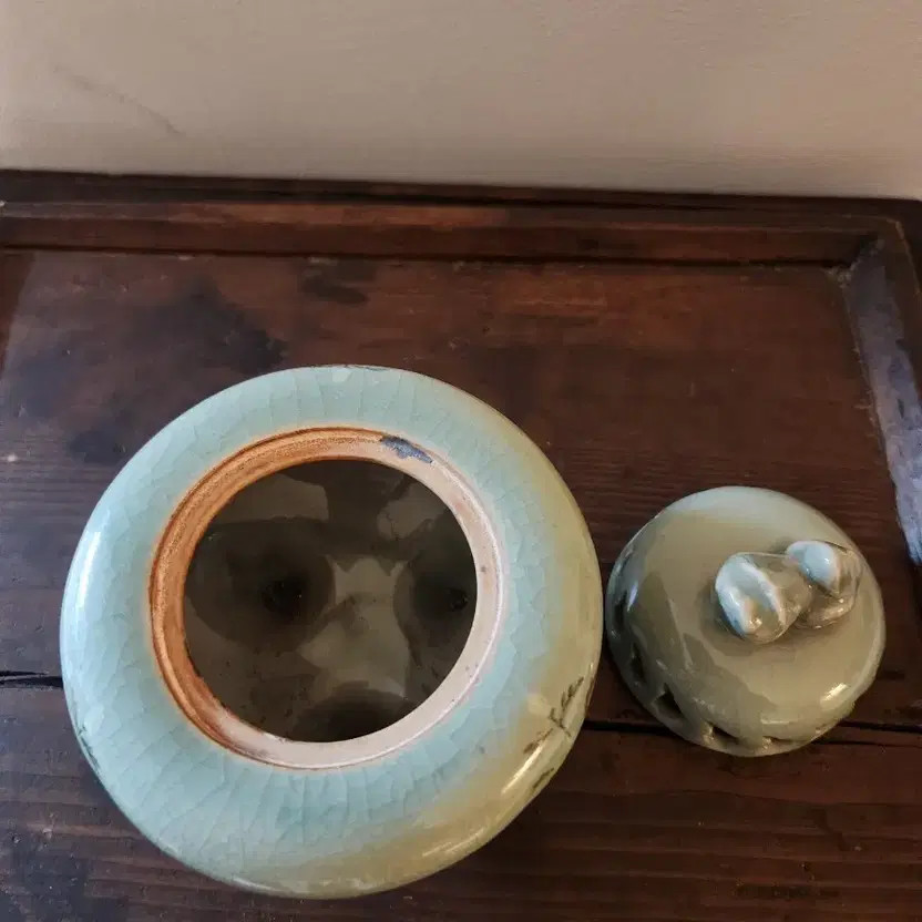 Artist Celadon Incense Burner Lotus Pattern, 11.2cm