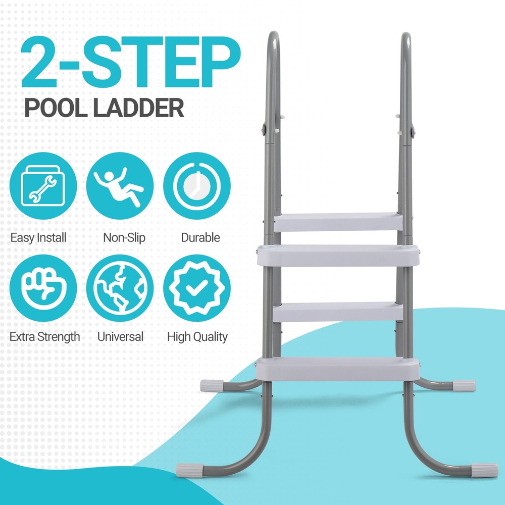 33" 2-Step Pool Ladder, Iron Grey Frame & White Steps, Safety Design