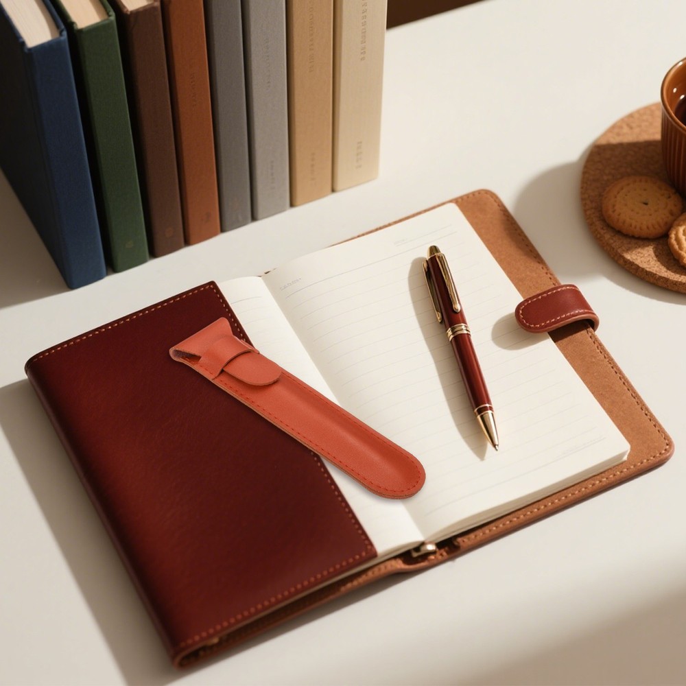 2Pcs Leather Pen Pouch Flip Single Pen Case Holder Black