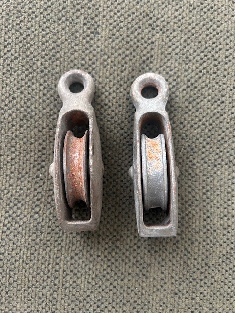 Two Vintage Cast Iron Pulleys Single Wheel