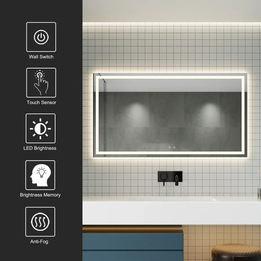 ARPINO Large Rectangle LED Bathroom Mirror, Illuminated Vanity Wall Mirror