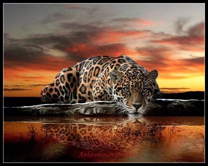Leopard at Sunset - DIY Chart Counted Cross Stitch Patterns Needlework DMC