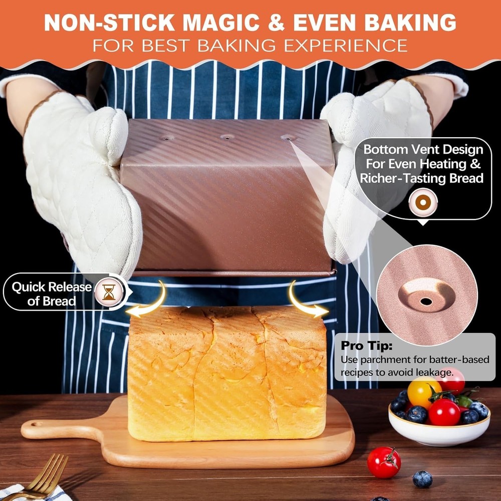 Housewarming Gift: Dual Capacity Pullman Loaf Pan Set, Oven Safe & Non-Stick