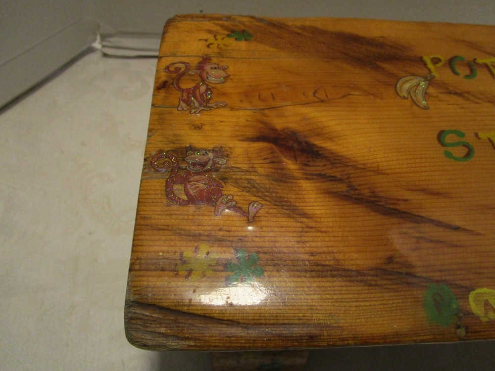 Vintage Rustic Handcrafted Wood Log Slab Potty Step stool Hand Painted Primitive