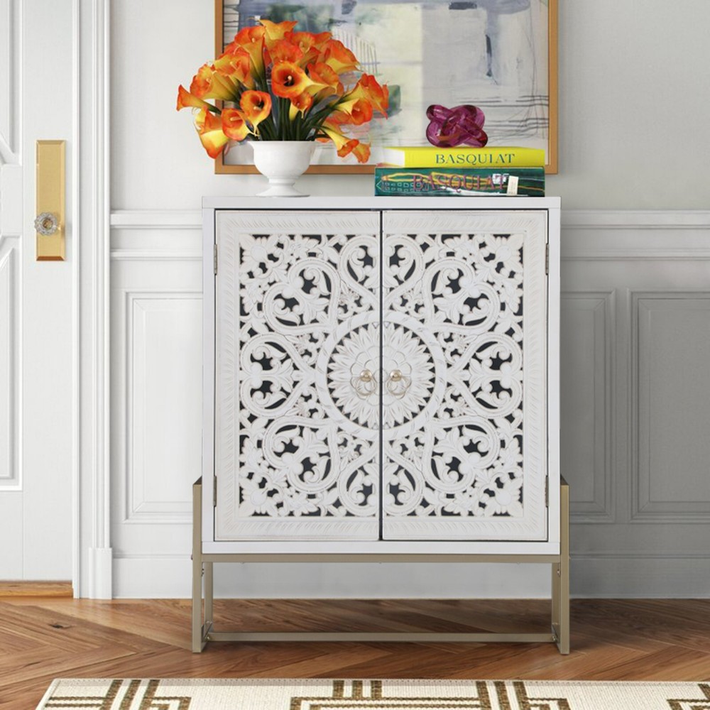 PHI VILLA Decorative Accent Storage Cabinet Sideboard Buffet w/ Metal Legs Solid