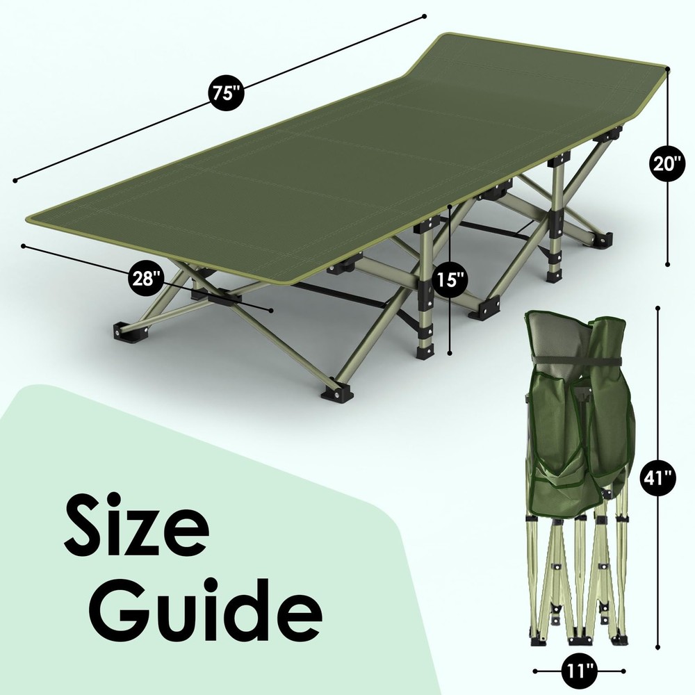 Camping Cot, Folding Camping Cot Bed for Adults Sleeping 1200D Double Layer O...