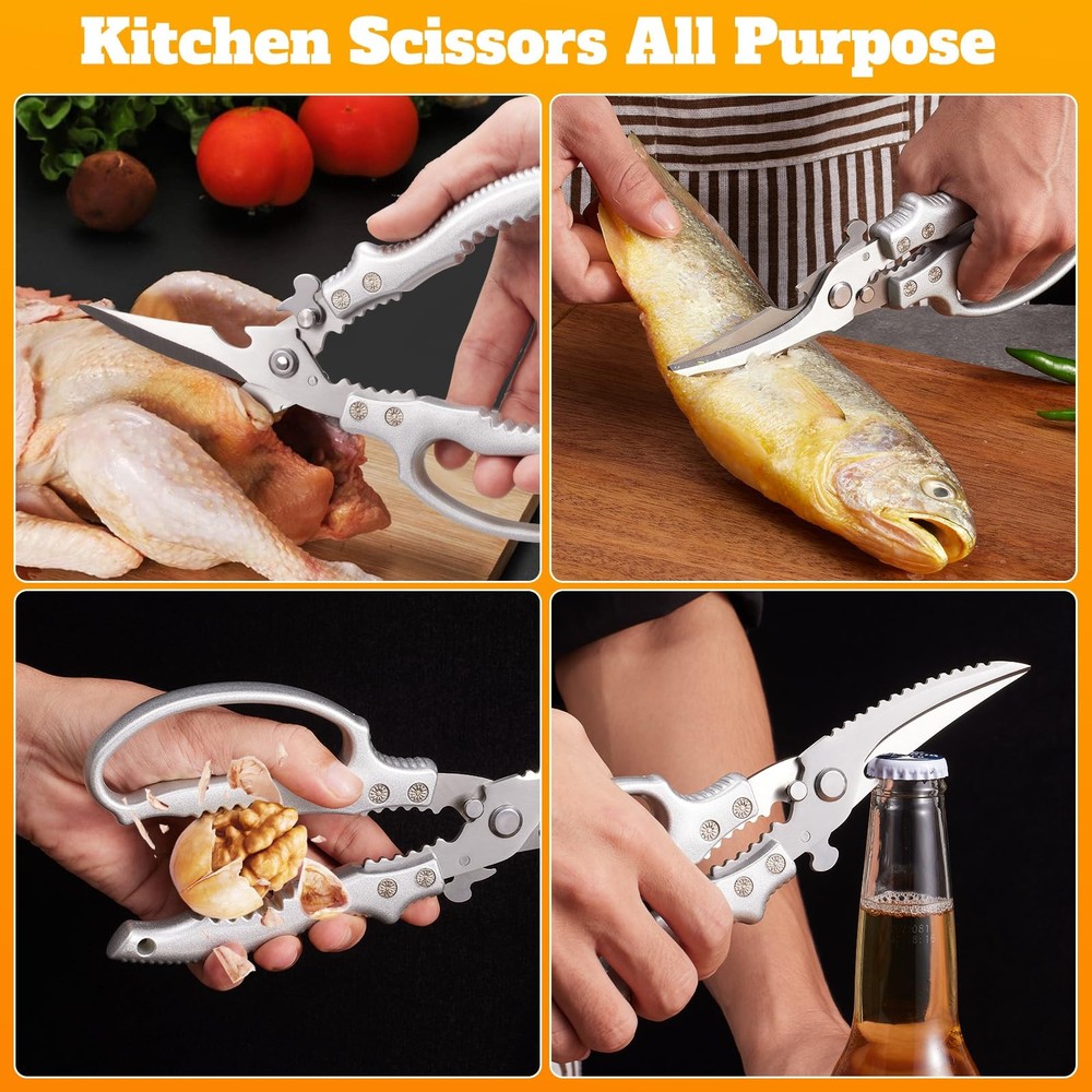 Heavy Duty Kitchen Scissors, Poultry Shears for Meat, Chicken, Bone, Silver
