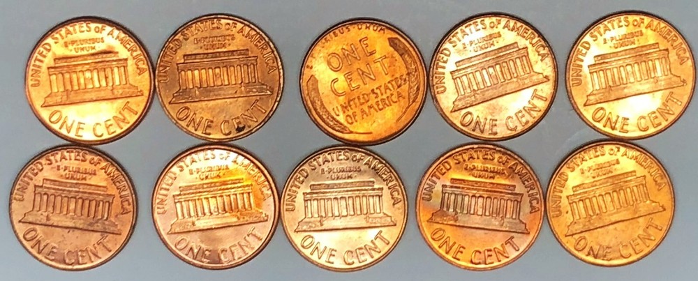 # C2308 U.S. LINCOLN CENT COINS, 10 DIF. DATES Unc.
