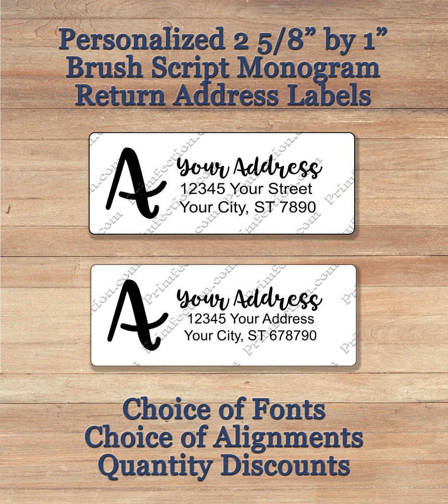 30 Personalized CLEAR 1 x 2.63 Inch Return Address Monogram Brush Script Labels