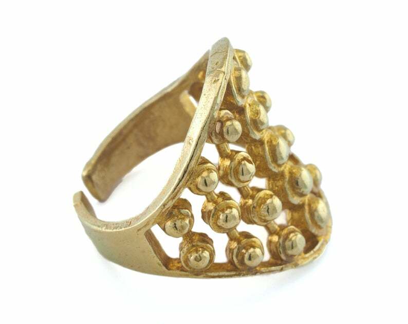 Ring Dotted Adjustable Raw Brass 23mm (19mm 9US inner size - Adjustable ) OZ3343