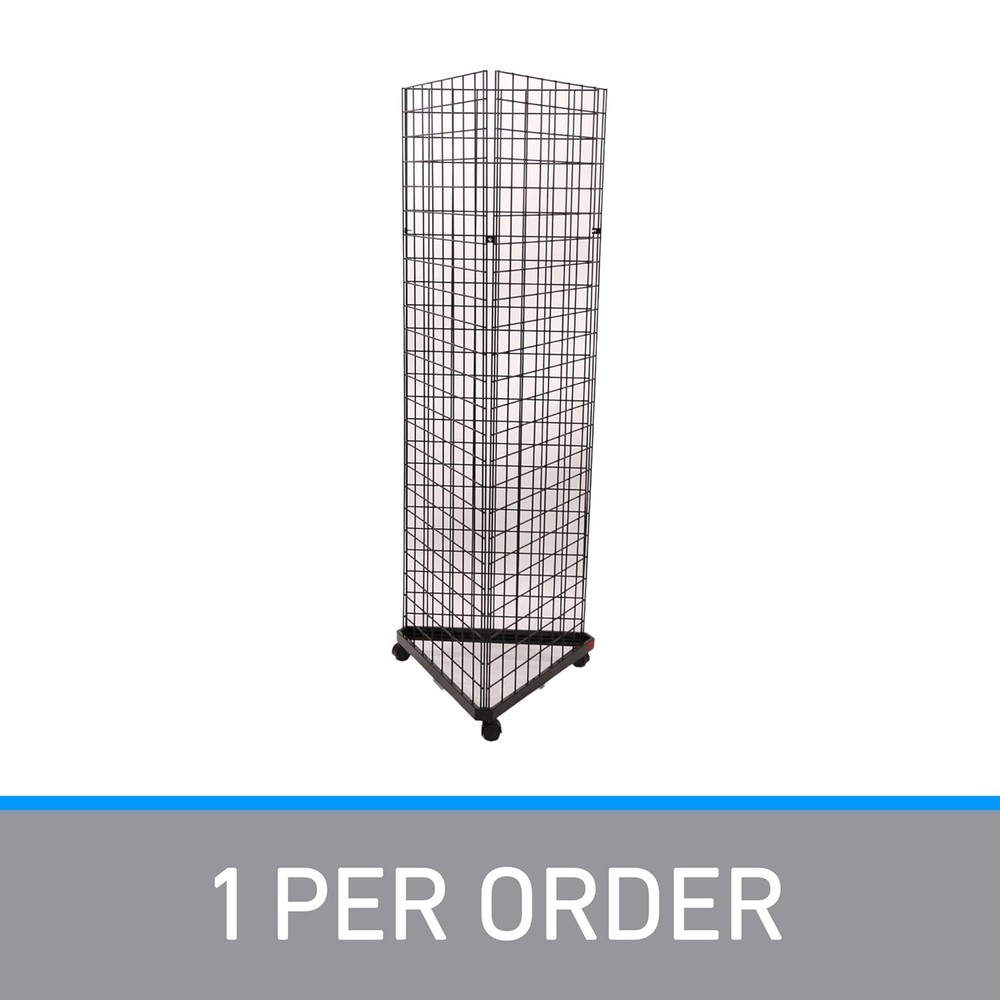 Wire Grid Triangle Tower Display Rack Casters Rolling Casters Black 2' x 6 ½' H