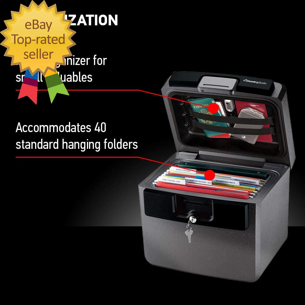 Black Fireproof and Waterproof Safe File Folder and Document Box with Key Lock