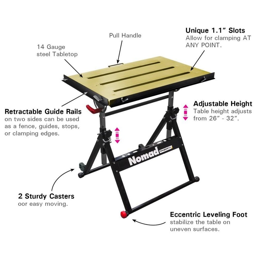 32 Inch Black Portable Workbench Adjustable Height Welding Table with Clamps