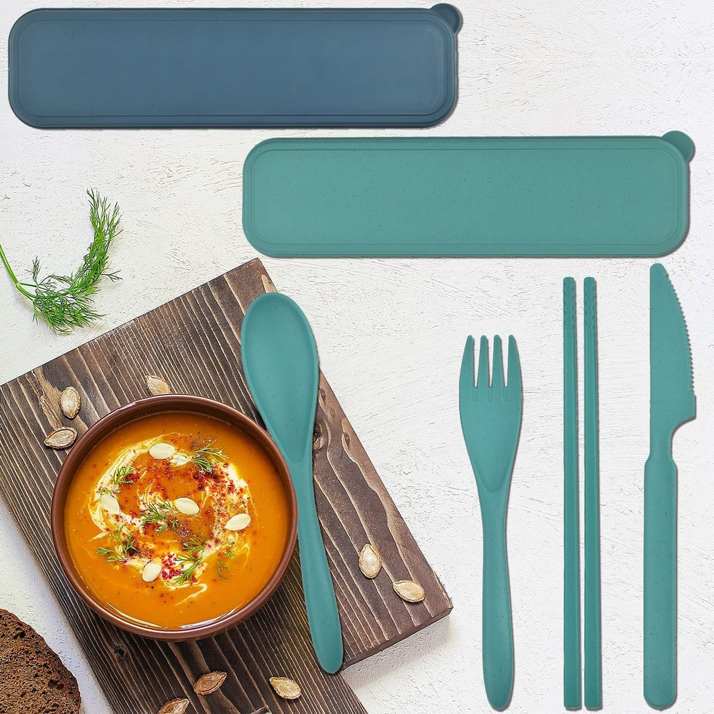 2 Sets Plastic Reusable Utensils Set with Case, Travel Chopsticks Fork Spoon ...
