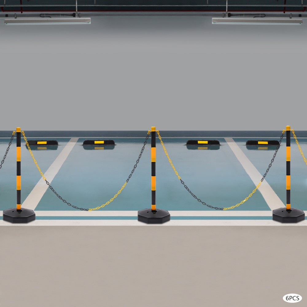 6 Pack Traffic Cones Adjustable Delineator Post Portable Parking Pole W/ Chains