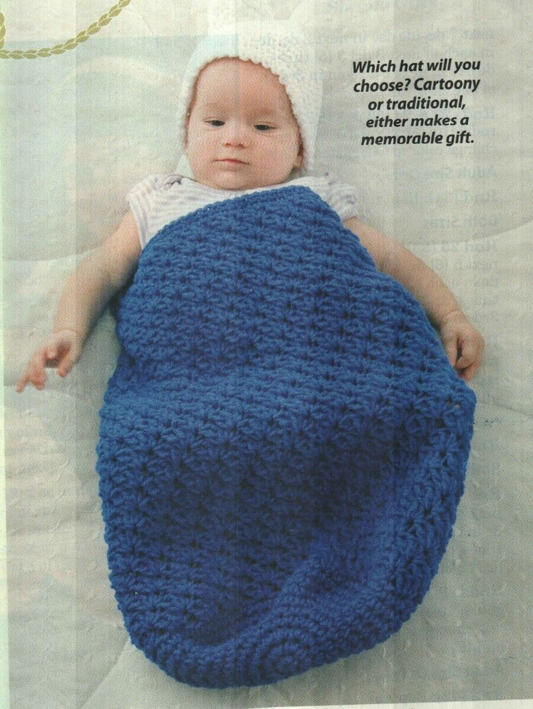 BABY IN BLUE COCOON & HAT CROCHET PATTERN INSTRUCTIONS