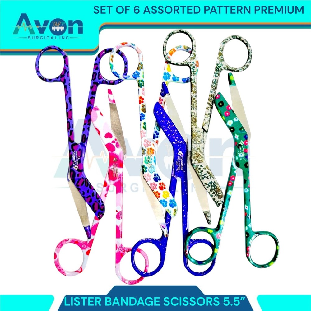 5.5in Multi-Color Pattern Nurse Bandage Shears, Assorted 6pcs Set - Premium