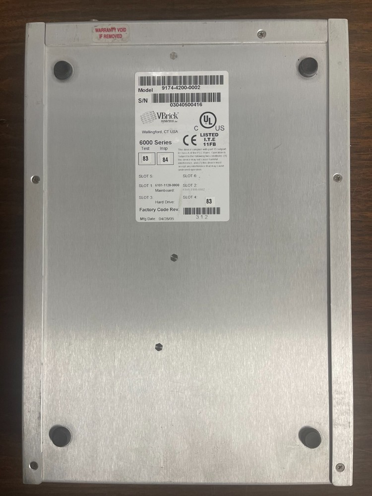 VBRICK 9174-4200-0002 MPEG-4 Single Channel Encoder 10/100 Ethernet 6000 Series