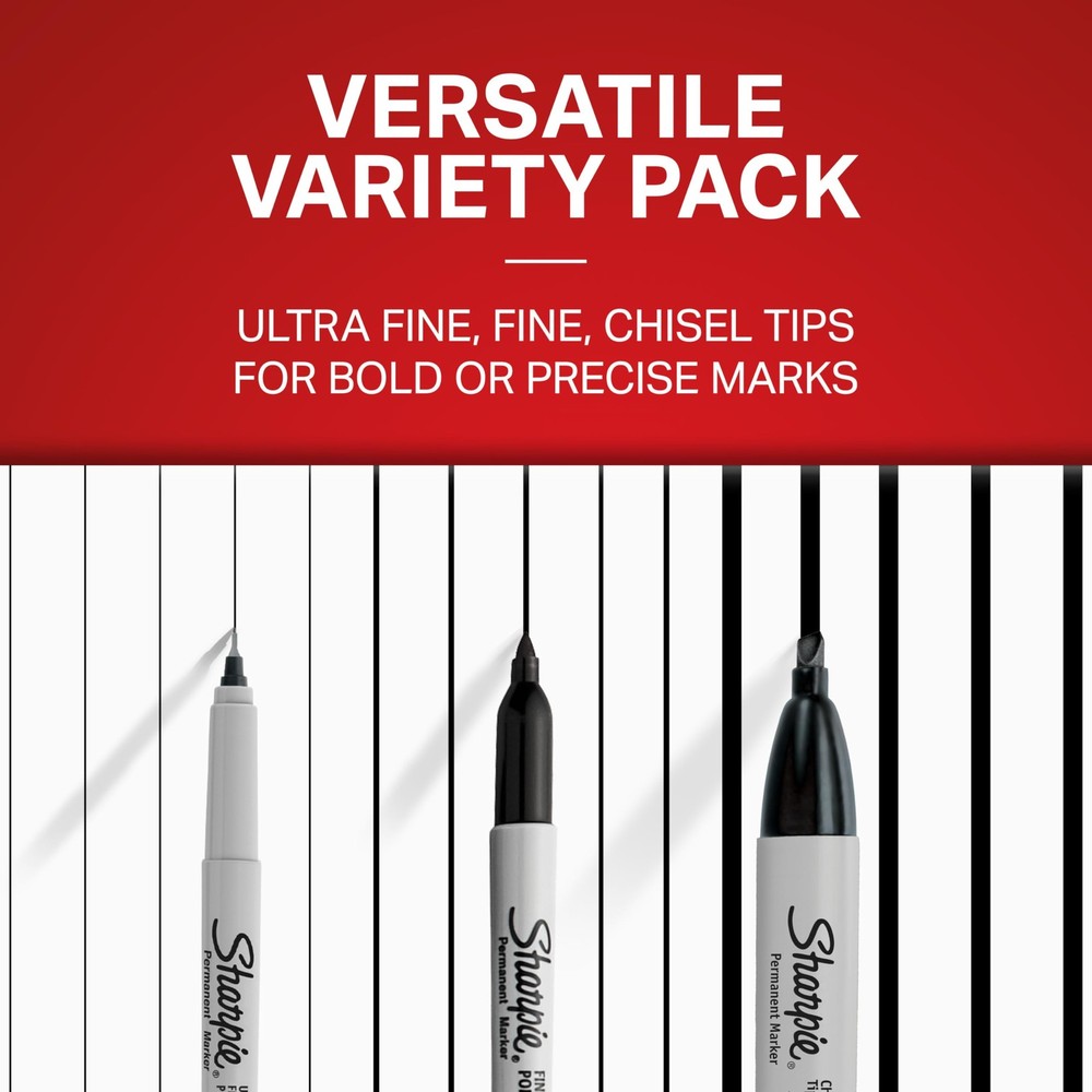Permanent Markers Variety Pack, Includes Chisel, Fine, and Ultra-Fine Tips, M...