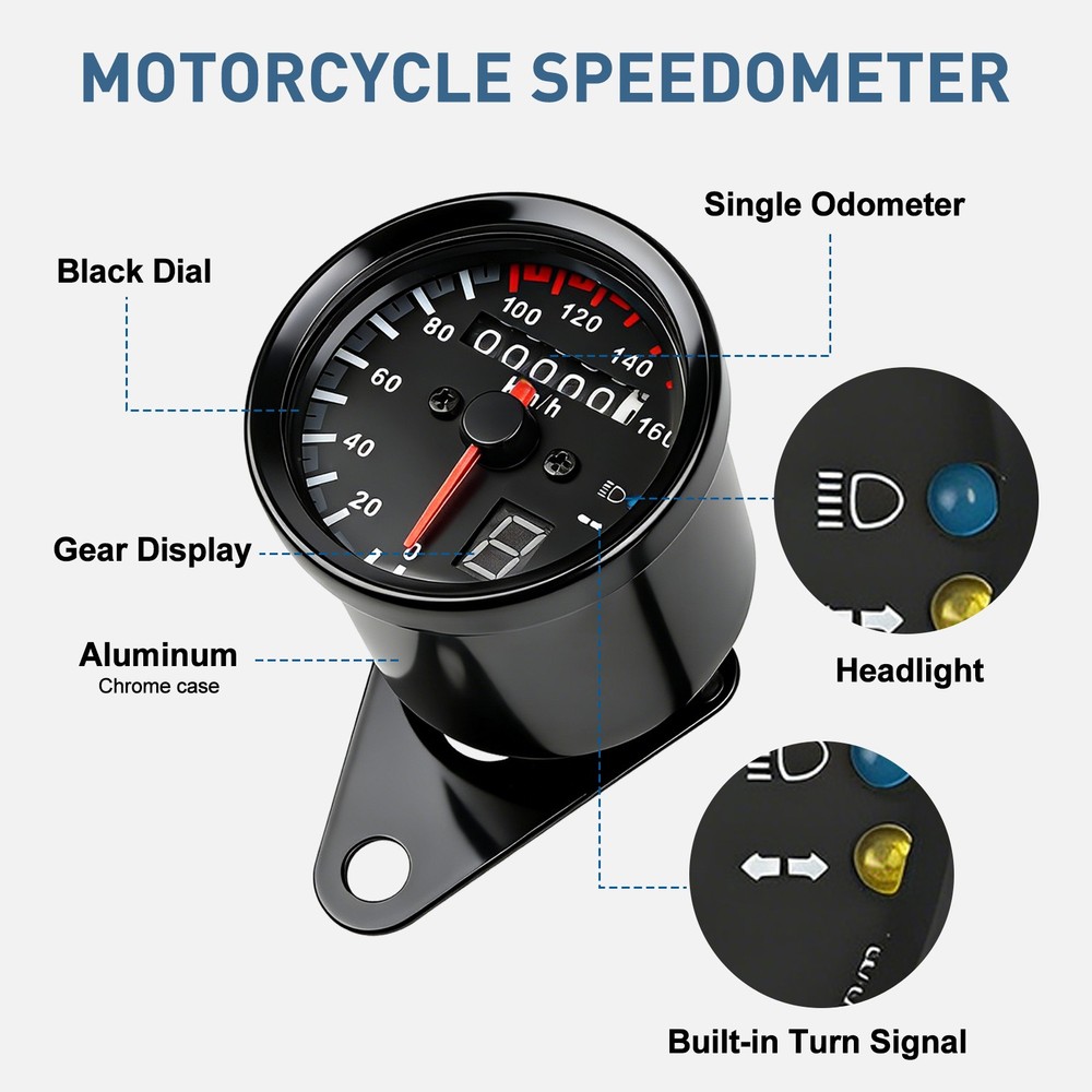 Universal Digital Gauge Motorcycle Odometer Speedometer Tachometer LED Indicator
