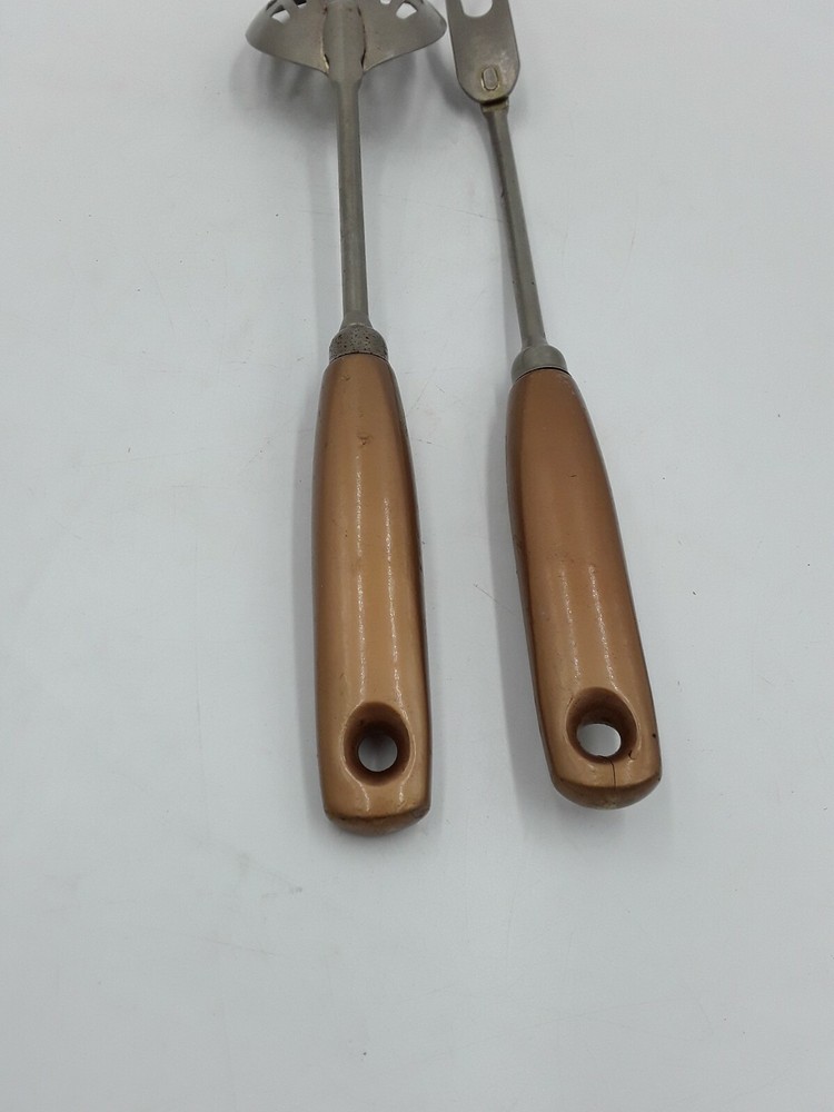 Vintage EKCO Slotted Spoon and Serving Fork Gold Plastic Handle