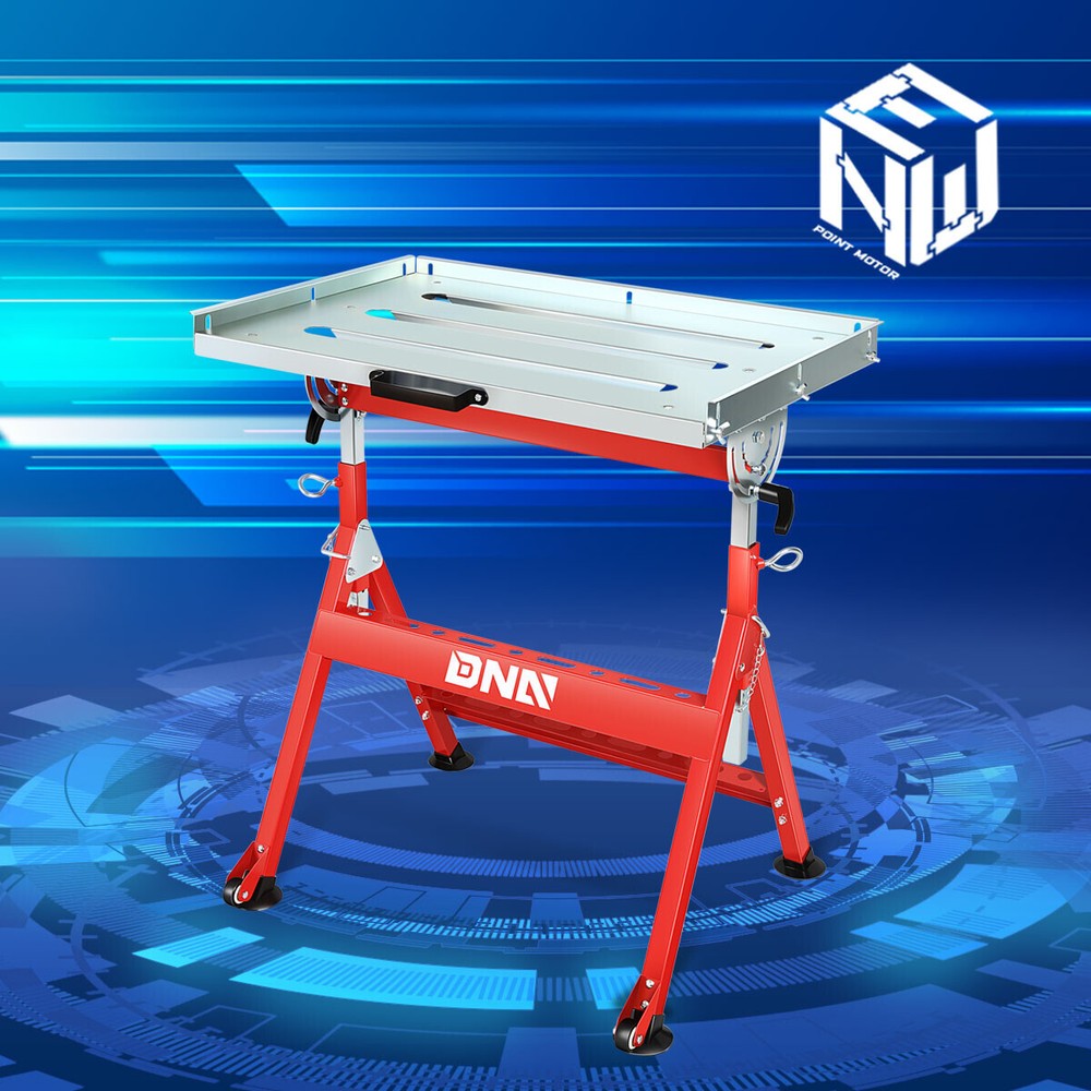 400 LBS Adjustable Angle & Height Portable Work Bench with 2 Fixed Wheels Red