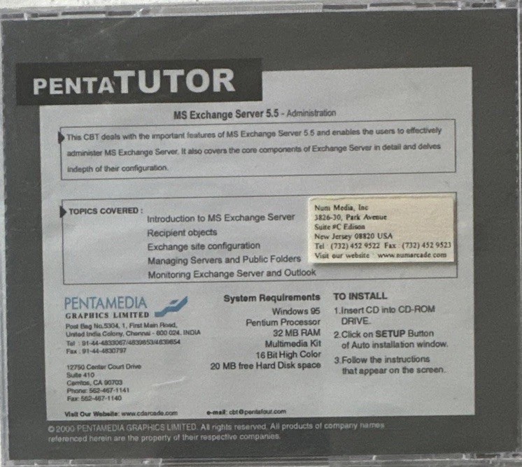 PentaTUTOR COMPUTER BASED TUTORIAL MS EXCHANGE SERVER 5.5 ADMINISTRATION